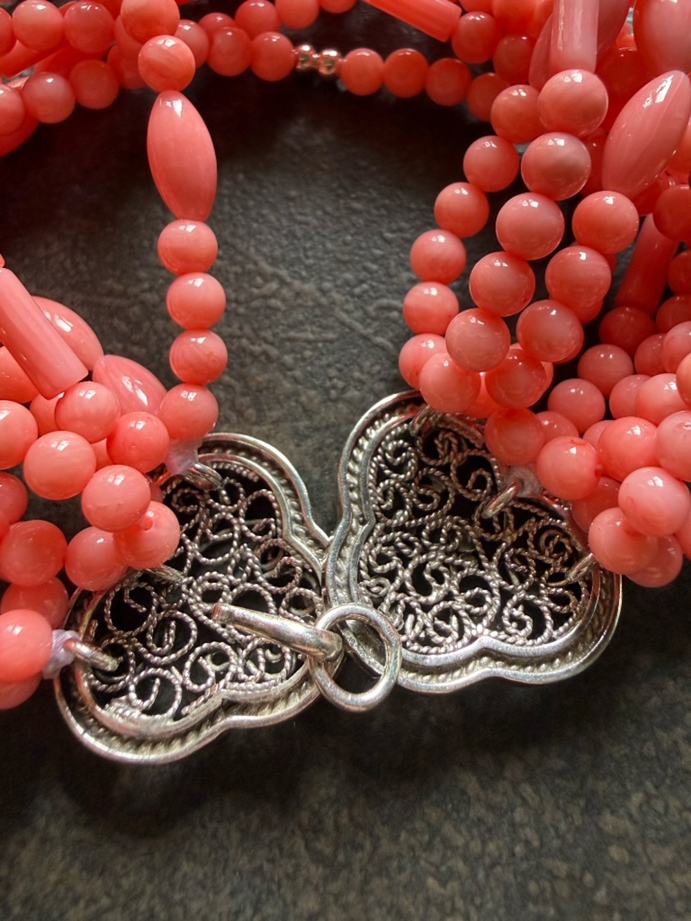QVC Salmon Pink Beaded Multi Strand Bracelet With Silver Filigree Hook and  Loop - Picture 5 of 5